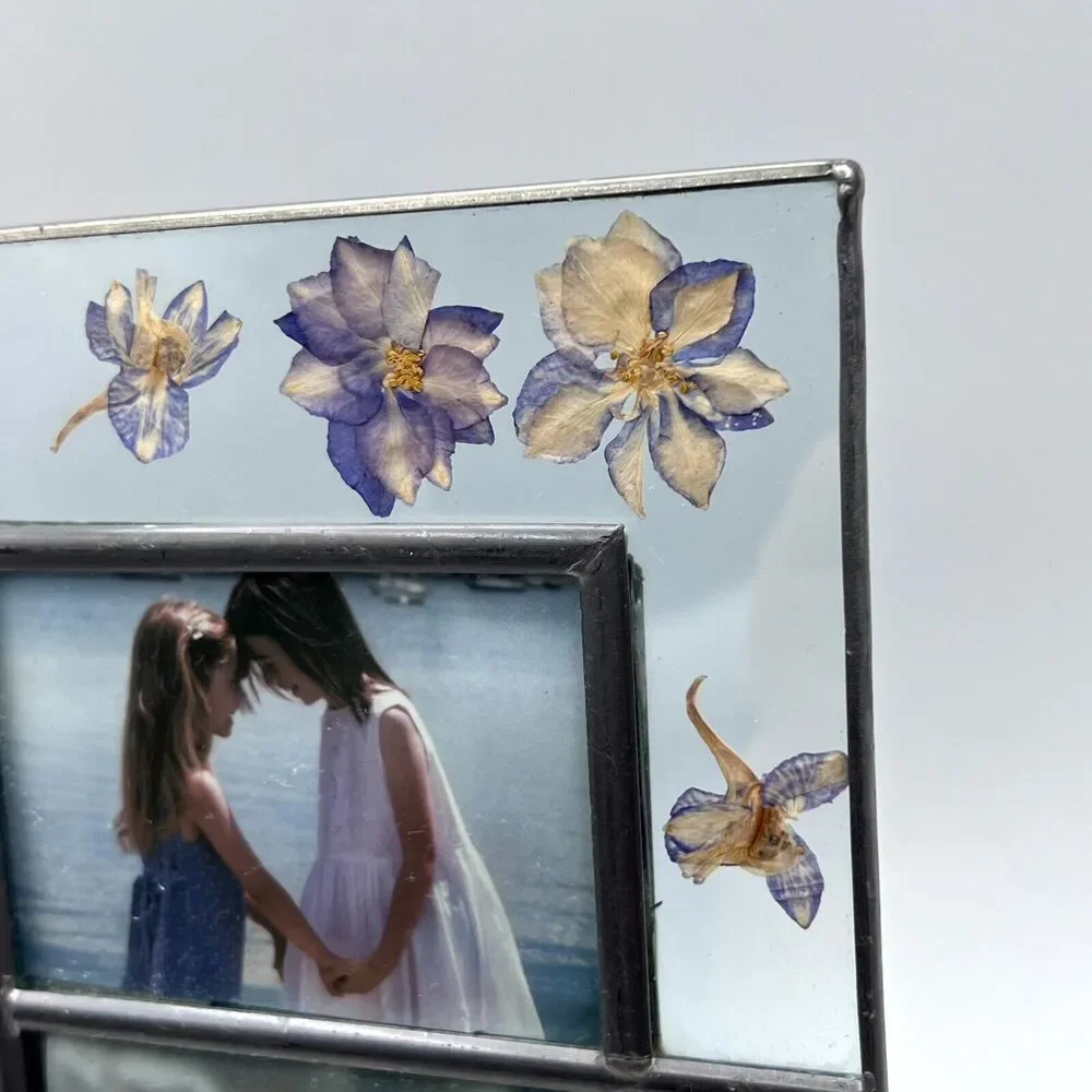 Carr Burnes of Boston 4 Photo Glass Picture Frame Dried Flowers Boho Collage